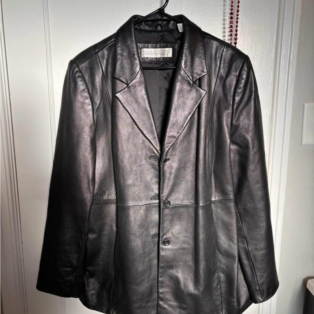 Valerie Stevens Black Leather Trench Coat